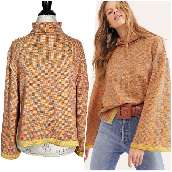We The Free | Women | Marled Rainbow Bell Sleeve Turtleneck Sweater | Size XS - Picture 1 of 14